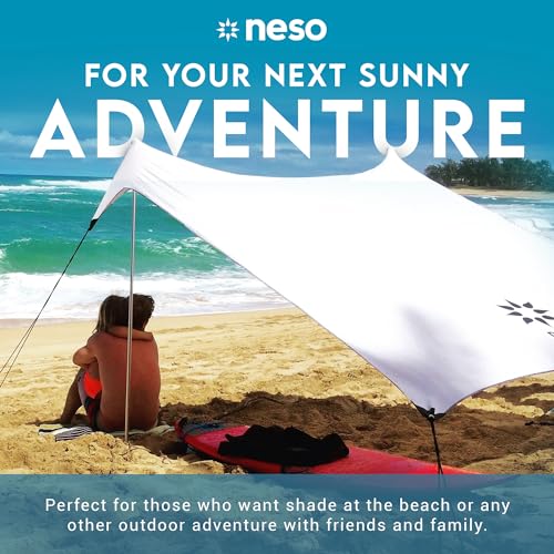 Image of Neso Gigante Portable Beach Tent Sun Shelter - Lightweight Beach Shade Canopy - Easy Setup for Family Outings - Patented Reinforced Corners - UPF 50+ Sun Protection - 8ft Tall, 11 x 11ft - White