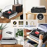 Udreamer Record Player with Speaker Bluetooth Turntable Vintage Vinyl Player Support USB AUX-in Headphone RCA Line-Out 3 Speed Belt-Driven Auto-Stop Mirror Design Black - Image 4