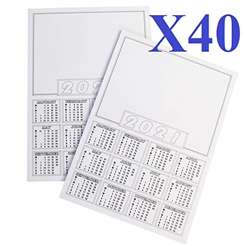 2021 Calendar Planner Organiser UK A4 Blanks White Mini Calender Year to View Make Your Own Home Student Academic Year Black and White (40)