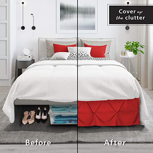 Image of Nestl Red Microfiber Full Bed Skirt, Pinch Pleat, 54' x 75' x 14', Hotel Quality, Easy Care