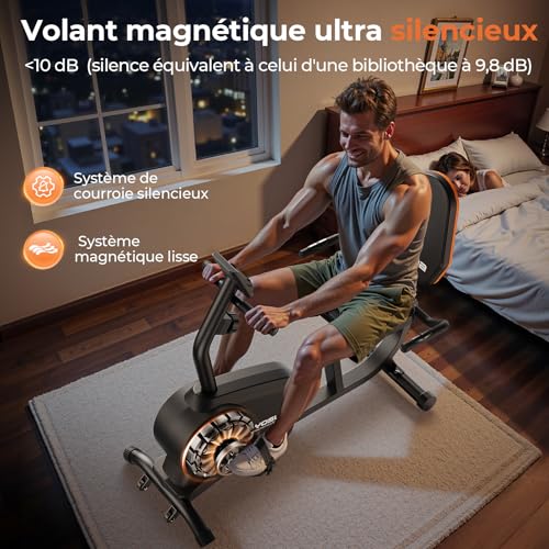 YOSUDA Vélo d'Appartement Semi Allongé pour la Maison – 16 Niveaux de Résistance Magnétique, Silencieux, Siège Réglable, Montage Facile, Écran LCD, Capteurs de Pouls, Capacité 160kg, velo semi allongé – vue 5