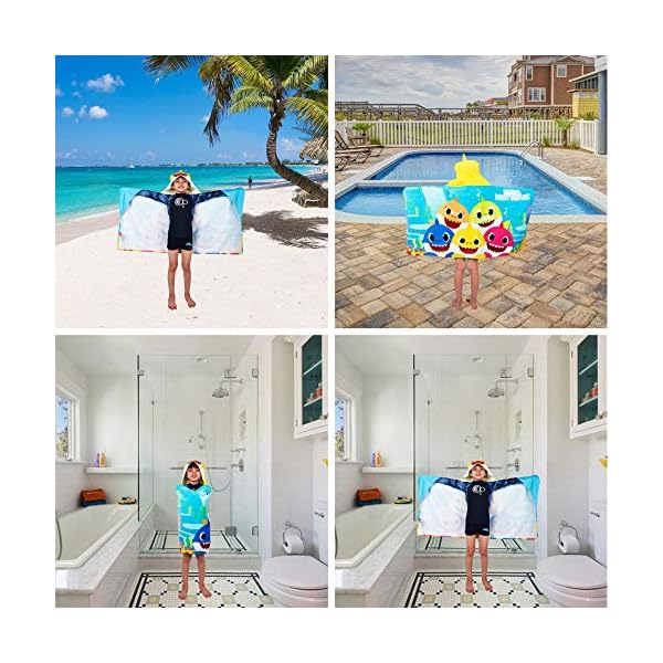 Franco Badetuch und Strandtuch für Kinder, weicher Baumwoll-Frottee, 61 x 127 cm, Baby Shark – Bild 7