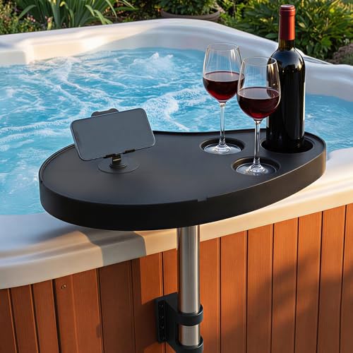 uuqouauo Hot Tub Tray Table with Cup Holders & Phone Holder 360 Rotating Spa Side Table Adjustable Hot Tub Side Table for Drinks Snacks & Accessories Waterproof Spa Tray