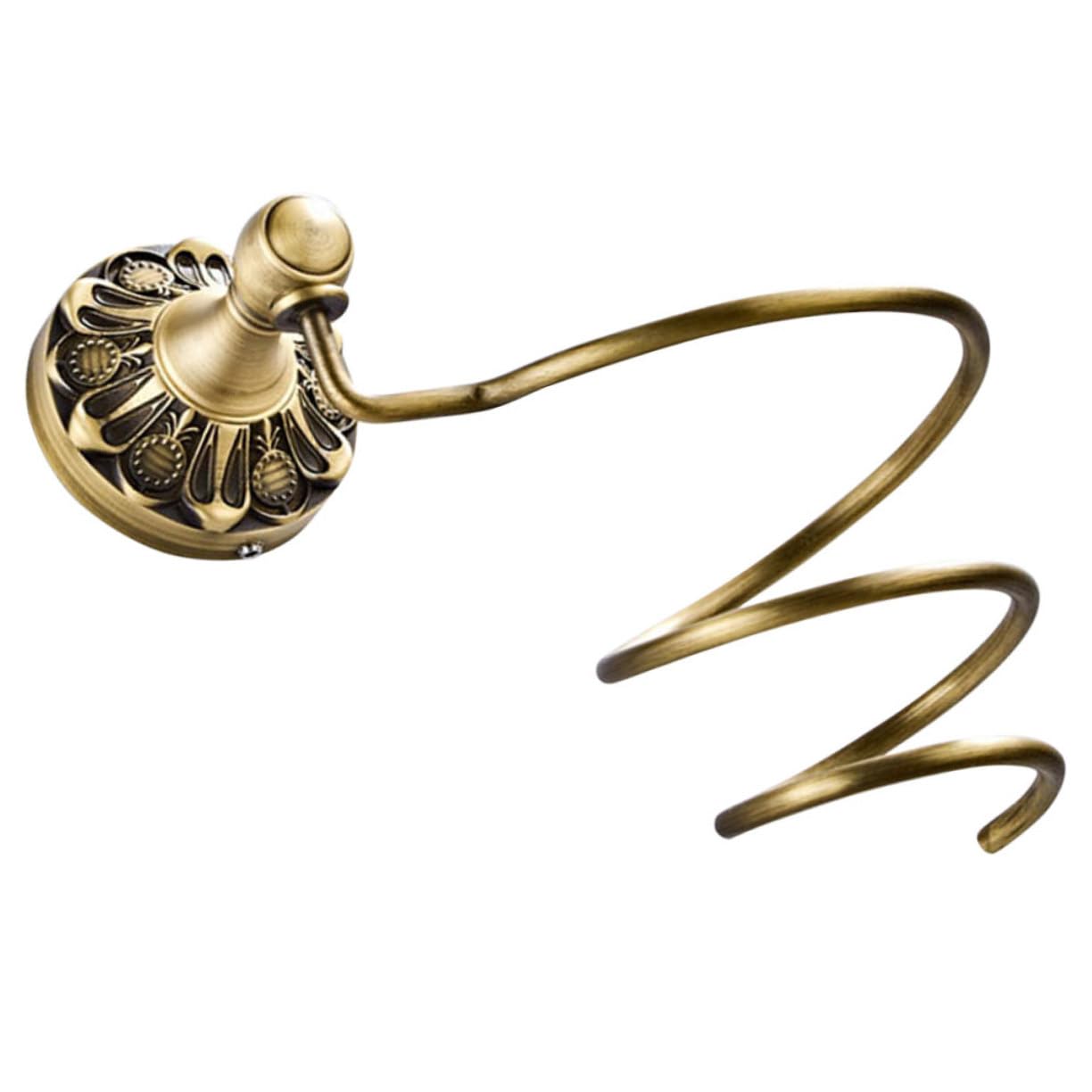 Soporte para Secador de Pelo de Pared, Cobre Dorado, Diseño Espiral, Almacenamiento Colgante, Adecuado para Baño