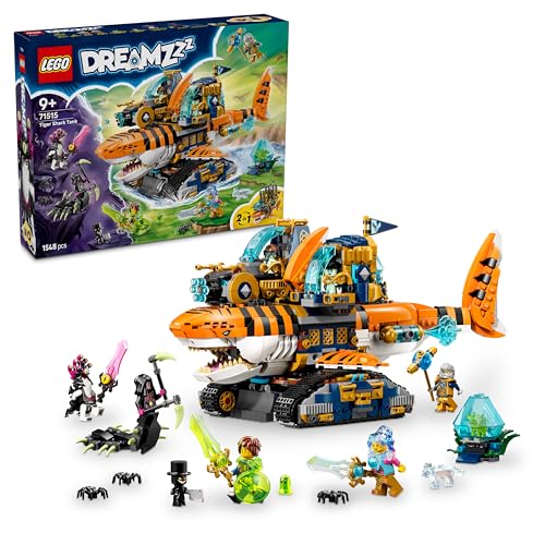 LEGO DREAMZzz 2in1 Tigerhai-Fahrzeug - Spielzeug verwandelbar in Piratenschiff mit Kanone - inkl. 5 Minifiguren und 2 sammelbaren Schatz-Kreaturen - Geschenk für Jungen ab 9 Jahren - 71515