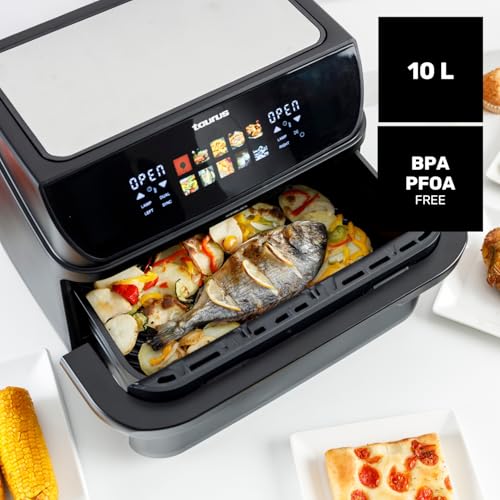 Taurus – Freidora de Aire Grill 360 XL, Air Fryer, Sin Aceite, 10L, 2800W, Pantalla Táctil, 10 Programas, Cestillo Divisible, Temporizador 60 min, Temp 60–200 ºC, Cocina Simultánea - imagen 4