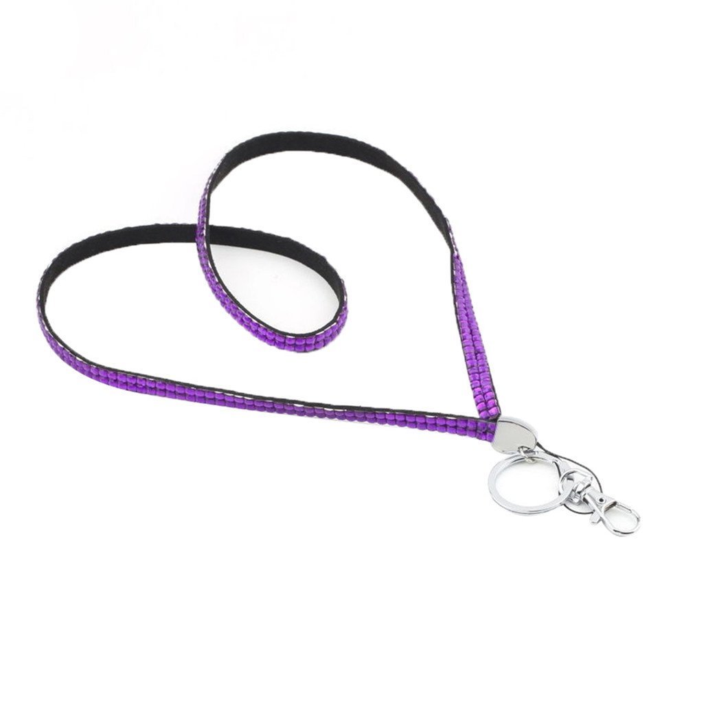 Gemini_mall Bling Lanyard Rhinestone Diamonte Crystal Neck Strap ID Badge Phone Holder Purple