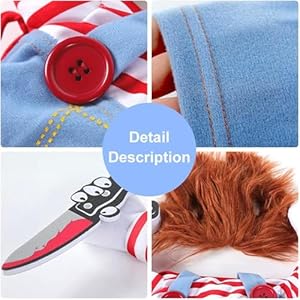Dog Costumes Deadly Doll Dog Costume Chucky Dog Costume with Knife for Pets Frenchie Clothes Funny Dog Halloween Costume for Medium Dogs M