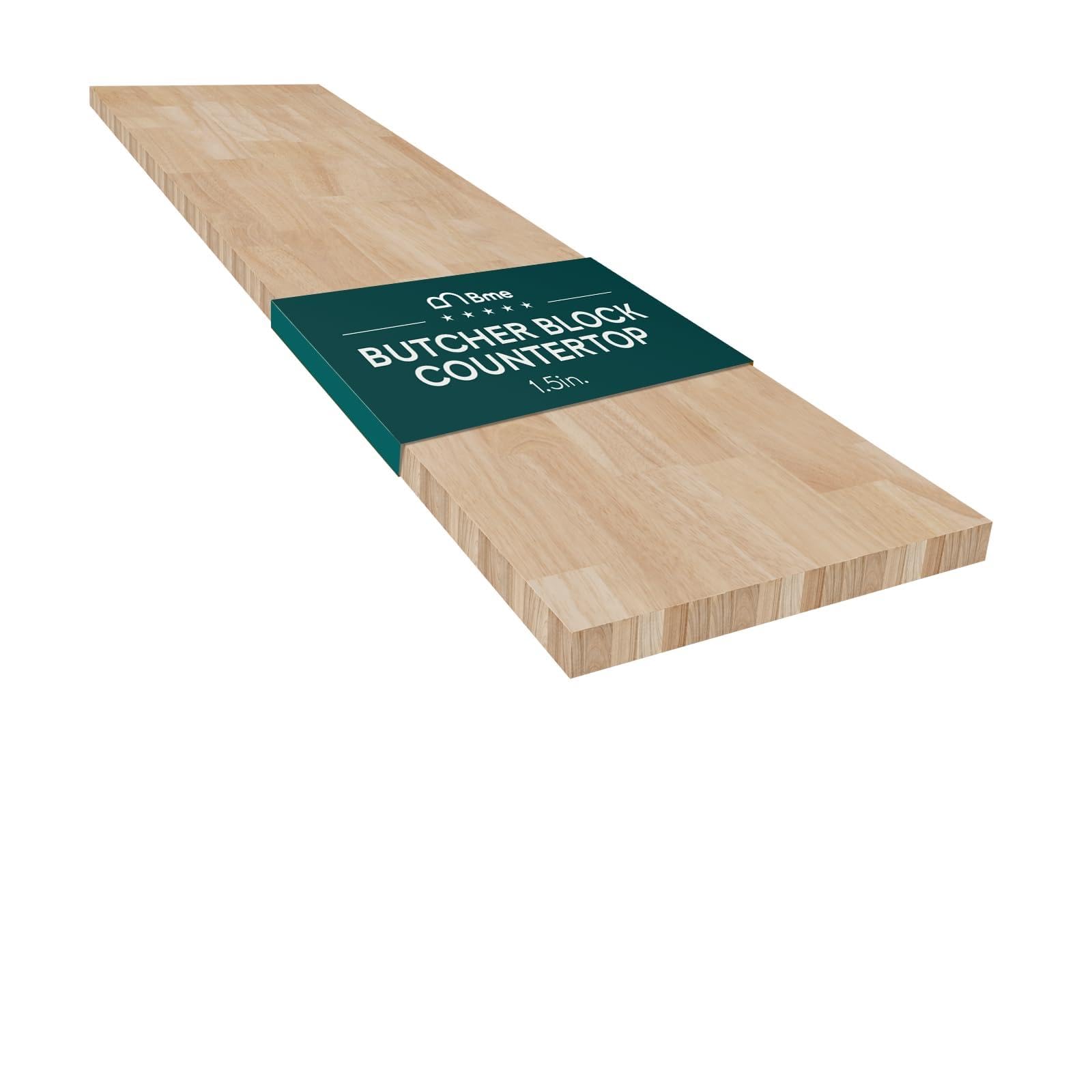 Bme Hevea Solid Wood Butcher Block Countertop, Wood Table Top, Butcher Block Desk Table Top for DIY Kitchen Island, Washer Dryer, or Workstation – Unfinished - 96" L x 25" W x 1.5" Th