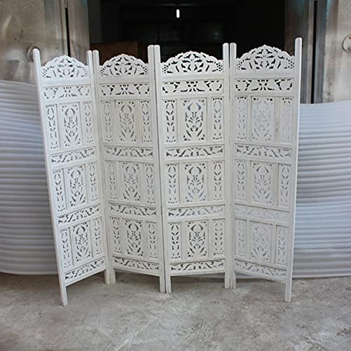 Buy Dynasty Hand Carved Indian Partition Screen Room Divider White 72.8