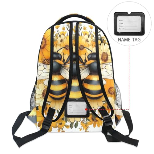 ALAZA Yellow Daisy Bee Bumblebees Backpacks for Girls Boys Elementary School Bag Kids Bookbag Personalized Travel Daypack 3rd 4th 5th Grade Rucksack 16in Laptop Back Pack2