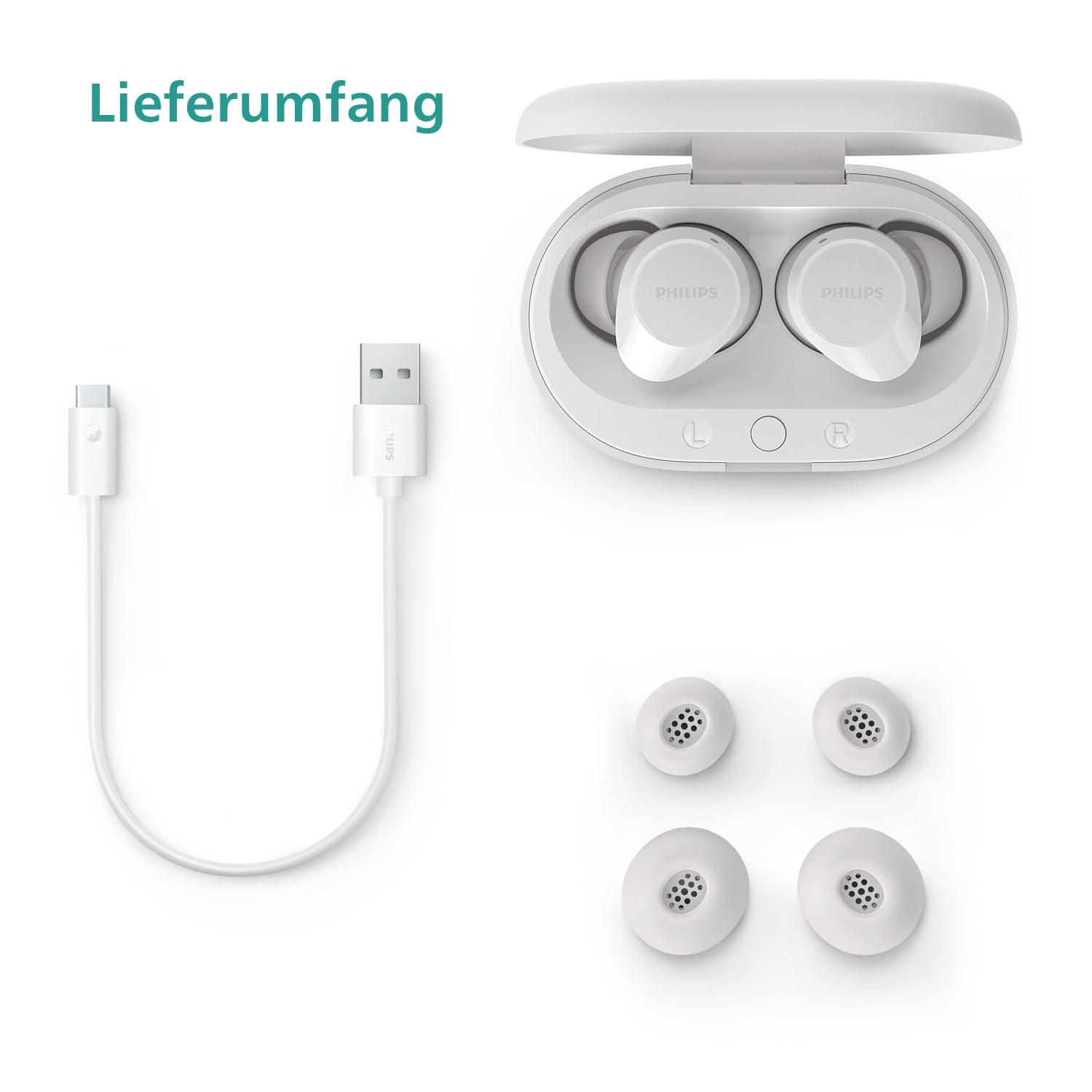 Philips TAT1209WT True Wireless In Ear Bluetooth Headphones - Small Buds. Great Value Natural Sound. Dynamic bass, Pocket-Sized Charging case, Clear Calls - White