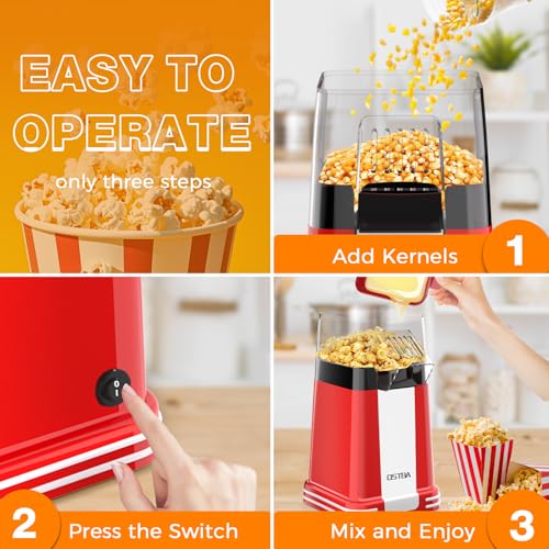 Image of OSTBA Hot Air Popcorn Popper, 12-Cup Popcorn Maker Machine, Red | 1200W Power, Retro Countertop Style, Measuring Cup, One-Switch Use, Movie Night & Party Snacks