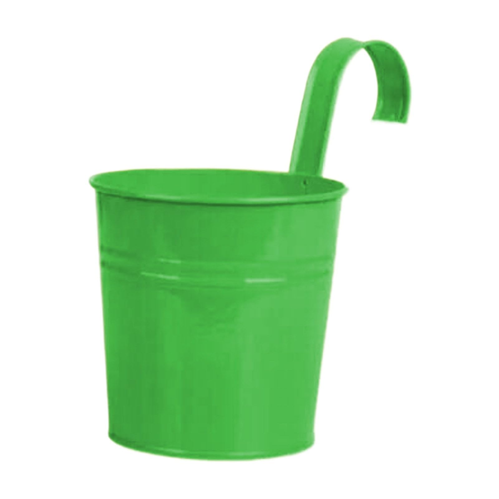 Hanging Plant Pots with Detachable Hook Metal Flower Pot Vase Bucket Hanging Garden Planter Holder with Drainage Hole, Fence Balcony Railing Home Decor (Green, 7 IN)