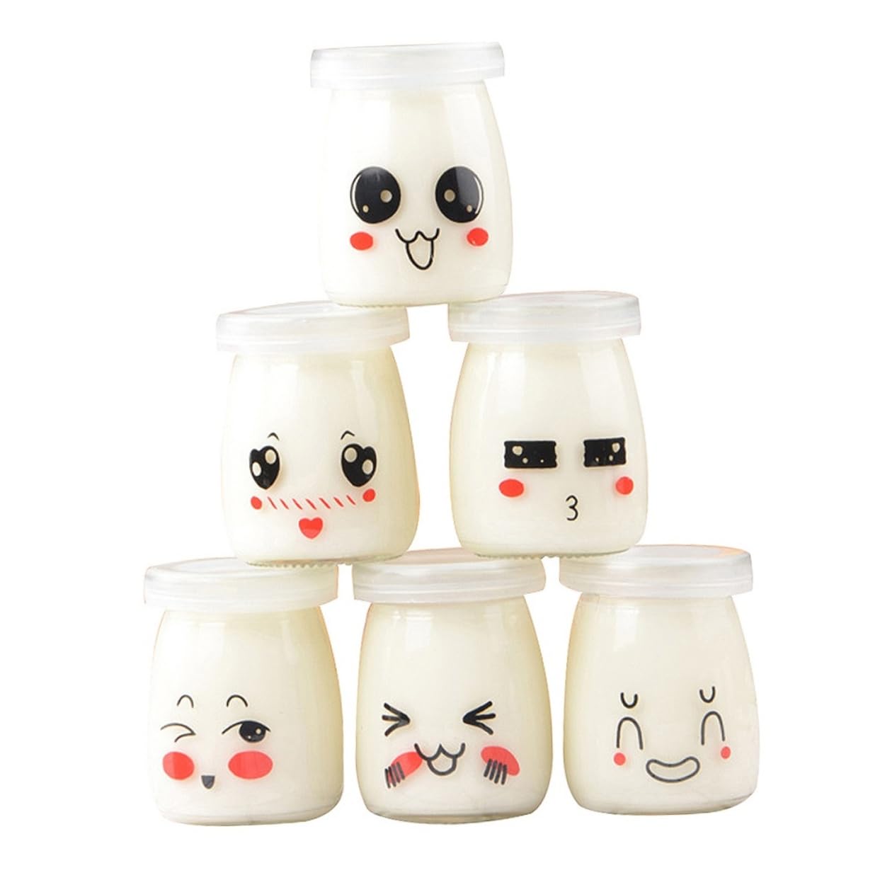 Pots de Yaourt en Verre 200ml Lot de 6, Réutilisables Résistants Chaleur