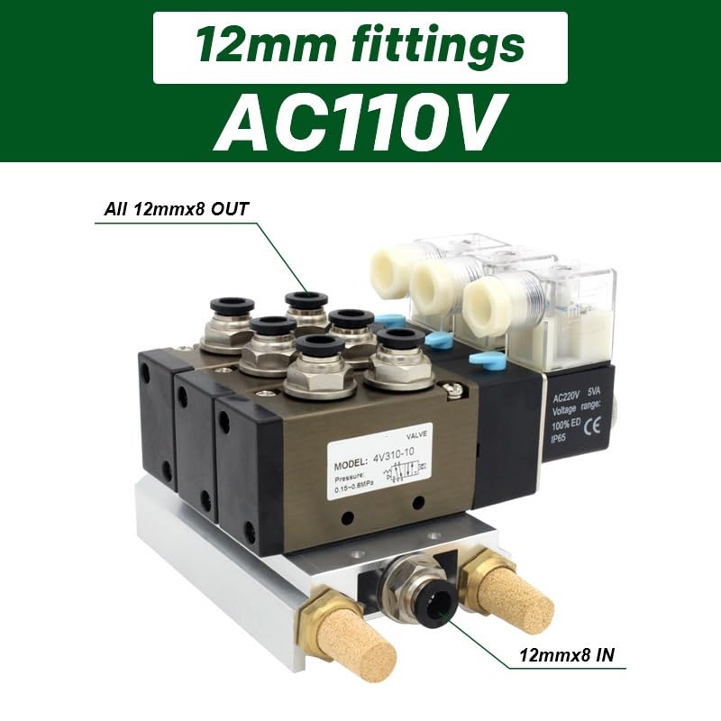 Électrovanne 4V310-10 DC12V pour commander vérins pneumatiques 5 voies - 3