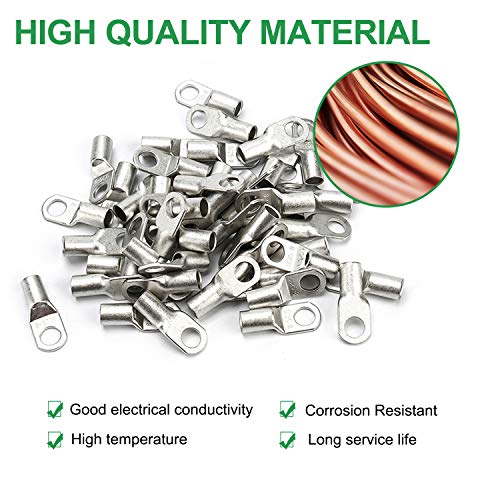 Foliv 160Pcs Copper Wire Lugs 10/8/6/4 Gauge, Tinned Copper Battery Cable Ends Sc Ring Terminals With Heat Shrink Tubing #TOP4