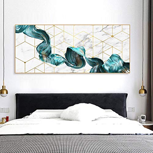 Art mural affiche abstrait bleu géométrique marbre déco moderne
