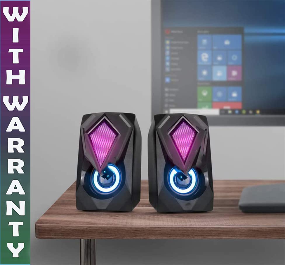 Genteel 5 Volt 2.0 Multimedia RGB Speaker, 3w*2 Hi-Fi Stereo Sound, Aux Input, USB Powered, in-line Volume Controller, Speaker for PC, Desktop, Laptop(X-CS1009)