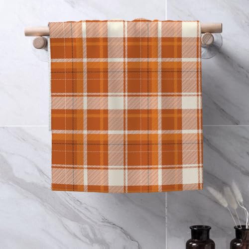 Image of Fall Burnt Orange Yellow Black Buffalo Plaid Kitchen Towels Thanksgiving Autumn Decoration Dish Towels, 16x24 Inch Farmhouse Harvest Holiday Decorative Hand Towels for Kitchen Drying Set of 2