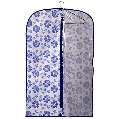 Image of Kuber Industries Flower Printed 3 Pieces Half Transparent Non Woven Men's Coat Blazer Cover (Blue) -CTKTC041875