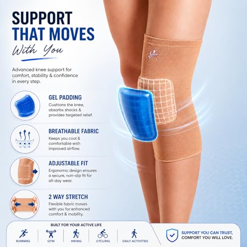 Image of Flamingo Gel Cushion Knee Cap | Knee Support Brace for Arthritis, Pain Relief, Sports | Knee Cap for Men and Women | Beige | X-Large | (Single Unit)