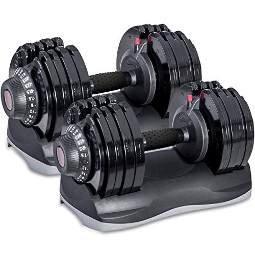 Merax Deluxe 71.5 Pounds Adjustable Dial Dumbbell with Weight Plate for Home Gym 2 PCS (2 x 71.5 LBS)