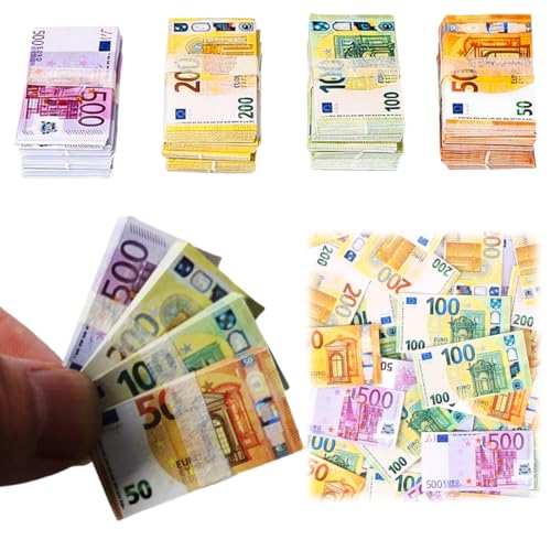 KAHZOR 400 Feuilles Mini Faux Billets Euros – Set de Factices Réalistes avec 4 Valeurs (50€ 100€ 200€ 500€) pour Enfants, Pistolet à Argent,...