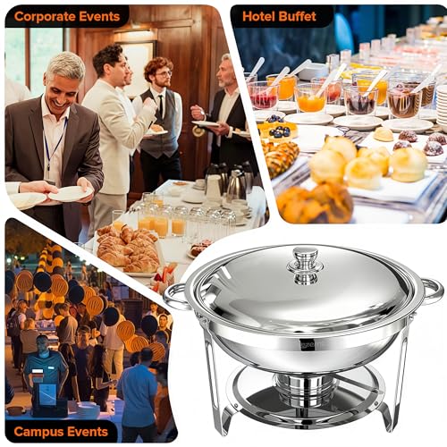 Chafing Dishes for Buffet, 4 Pack 5QT Round Stainless Steel Chafing Dish Set with Lid Holder for Home Parties, Christmas Gatherings, Catering Events, Complete Buffet Warmer Set - Silver - Image 7