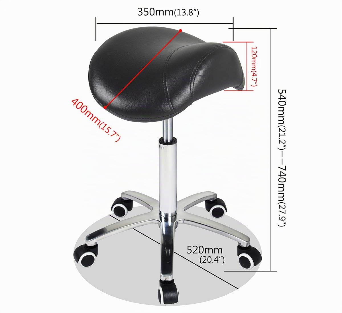 Antlu Tabouret Selle de Cheval Ergonomique à roulettes pour Cabinet médical Dentist Kitchen, Tabouret Haut réglable (Noir) (Noir, sans Dossier)