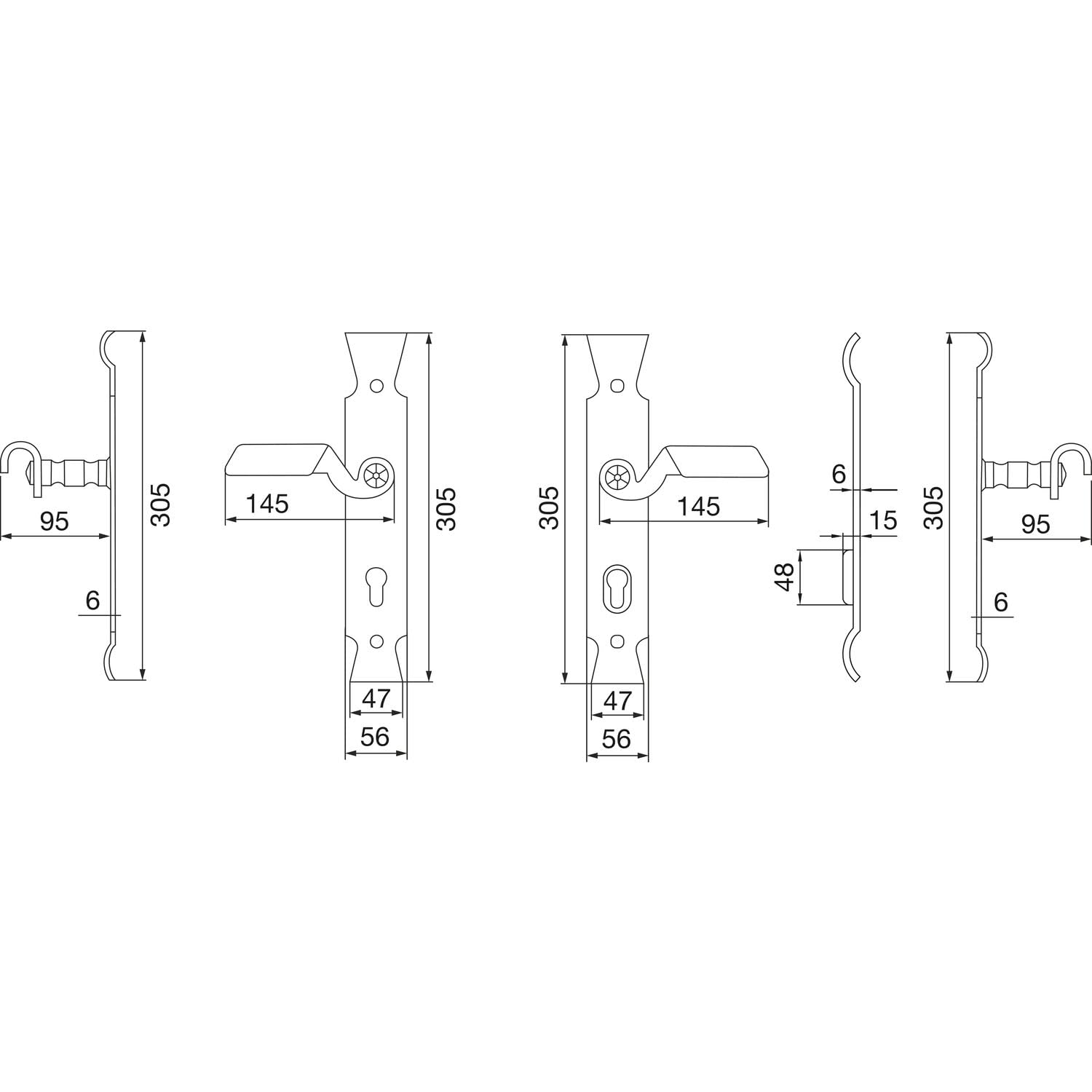 SCHÖSSWENDER Alpina Door Handle Set Rustic with Long Plate PZ 88 TS 70 mm Black Passivated Painted Steel, TS70 - Image 2