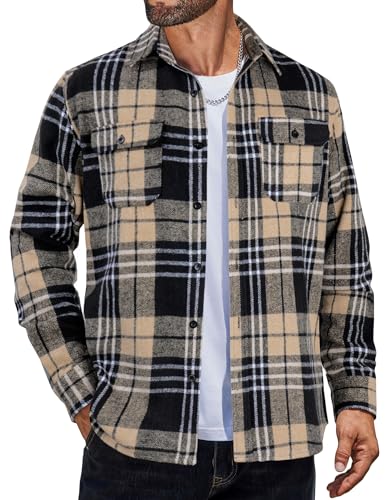 Image of COOFANDY Mens Flannel Shirts Long Sleeve Plaid Shirt Jacket Button Down Shirt with Pockets