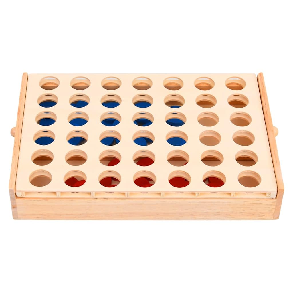 Vier gewinnt Spiel aus Massivholz 24x15x4 cm mit 42 Chips, Strategiespiel für Kinder und Erwachsene, Familienspiel für Spieleabend, Reise und Partyspaß mit logischem Denkspiel