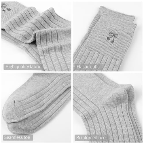 Image of Women's Cute Crew Socks, Casual Athletic Cotton Bowknot Cherry Calf Novelty Socks for Women