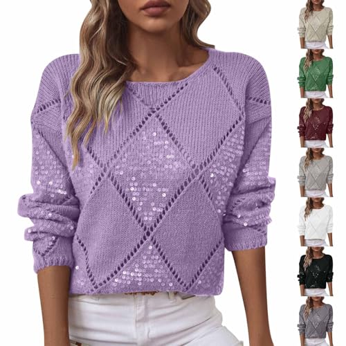 TANGNADE Women Sweater Crochet Tops Dressy Casual Hollow Out Glitter Cable Knit Lightweight Cozy Sweaters Fall Clothes