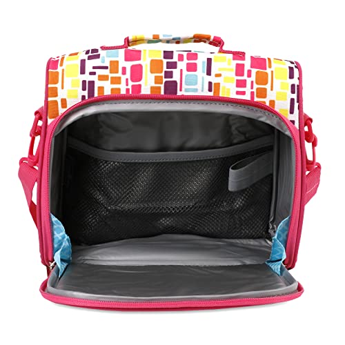 Image of J World Casey Small Lunch Bag for Adults. Medium-Size Insulated Lunch-Box for Kids, Squares Neon