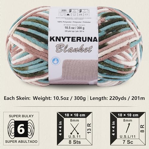 Image of #6 Super Bulky Blanket Yarn for Crocheting - 4 Skeins(Each 10.5oz /300g, 220yds /201m), Chunky Chenille Thick Plush Big Soft Yarn for Crocheting Knitting Blankets, Forest & Teal & Coffee