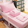 NTBAY 4 Piece Ultra Soft and Breathable Toddler Bedding Set, Microfiber Crib Sheet Set, Includes Quilted Comforter, Fitted Sheet, Flat Top Sheet and Envelope Pillowcase for Boys and Girls, Pink