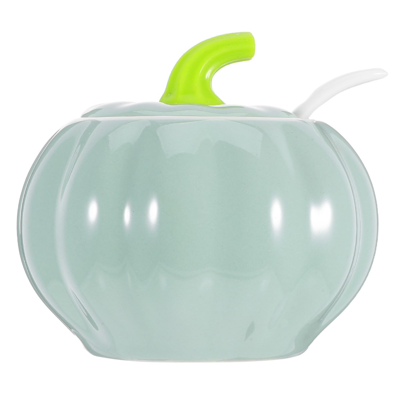 Tarro para condimentos de cerámica fina con tapa y diseño exclusivo de calabaza verde