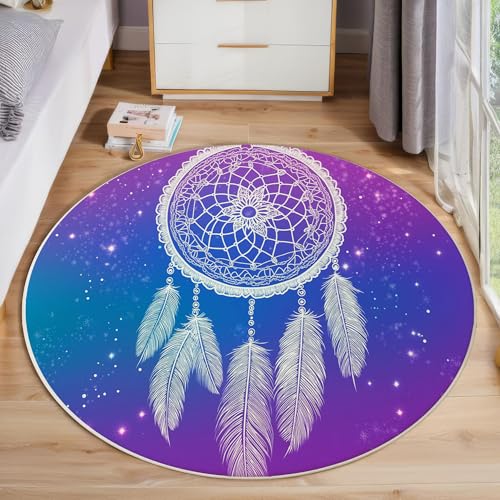 Tapis rond ciel étoilé attrape-rêves violet chambre bébé cocoon