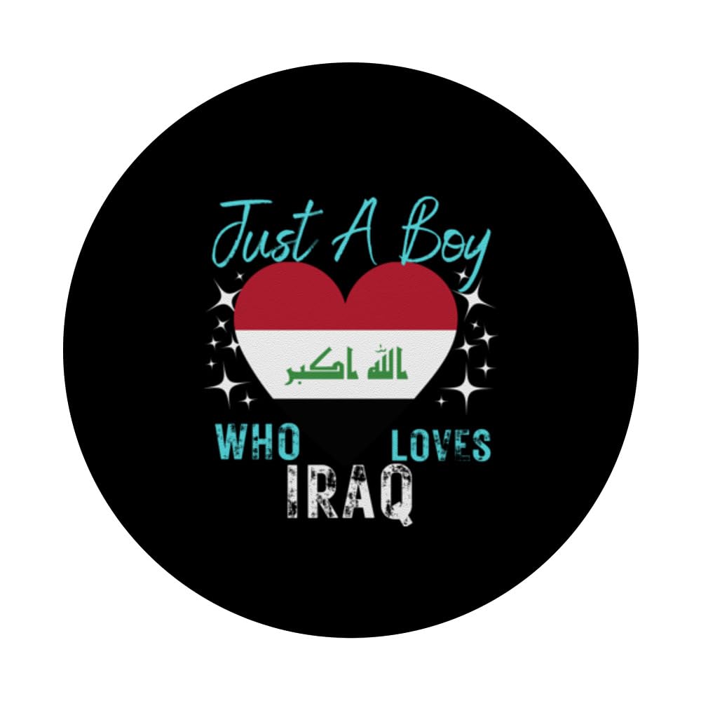Iraq Just A Boy Who Loves Iraq Heart Flag Boys PopSockets Swappable PopGrip, Black - Image 3