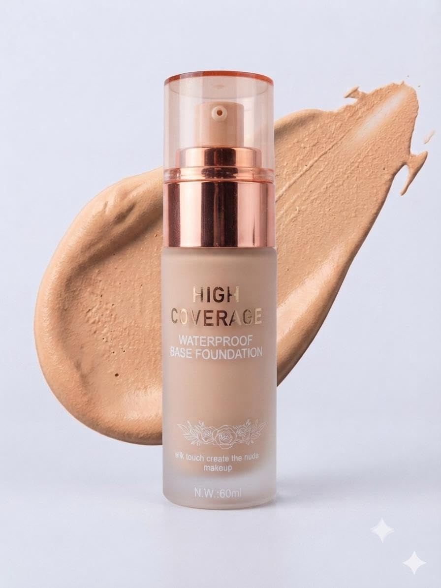 High Coverage Waterproof Base Foundation | Long-Lasting Full Coverage Liquid Foundation | Smooth Matte Finish Makeup for All Skin Types (60 ml)-image-35