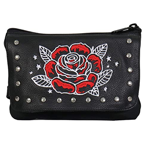 Hot Leathers CPE2103 Embroidered Clip Pouch Purse with Rose and Stars - 8X5X1