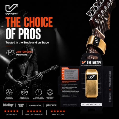 Image of Gruv Gear Fret Wrap & Guitar Mute, Fretwrap for Acoustic, Electric & Bass | String Dampener Recording, Tapping & Practice Accessory (1 Pack, Medium Gold, Fits 5 String Bass, 7 String Guitar)