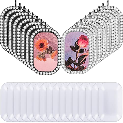 Hicarer Rhinestone Pendant Tray Set Includes 8 Rhinestone Bezel Oval Pendant Bases And 8 Glass Cabochons Jewelry Making Diy For Necklace Bracelet Craft Project Photo Ornament(16 Pieces) #TOP4