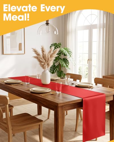 Image of Niuara Red Plastic Table Runner Party Decorations, Disposable, 4 Pack | Christmas Decor, Wedding & Holiday Events, Water & Oil Resistant, 14 x 108 Inch