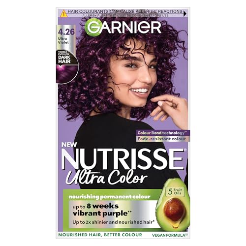 Garnier Nutrisse Ultra Color 4.26 Ultra Violet Permanent Hair Dye Electrifying Bold 8-Week Colour Up to 100% Grey Coverage Vegan Formula for 3x Shinier & Stronger Hair with 5-Oil Conditioner
