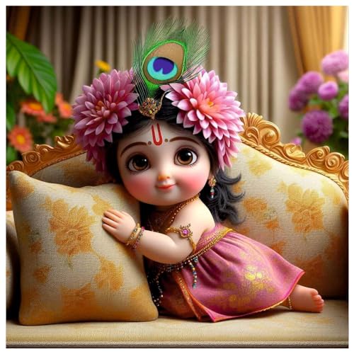 Image of Akki Wold Baby Pink Radha On Soffa Wall Poster For Living Room, Office, Pooja Room (Size - 46CM X 46CM)