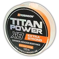 Robinson Geflochtene Angelschnur X8 - Angelschnur geflochten, 0,08-0,28mm, 7,5-39kg, 135m, ideal zum Spinnfischen - Titan Power (ORANGE, 135m - 0,12mm - 13kg)