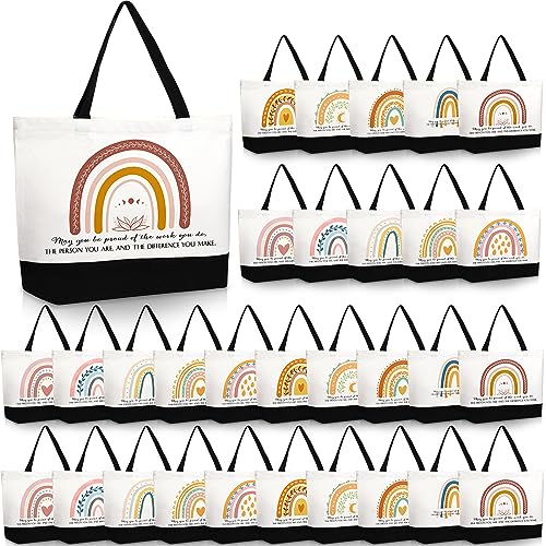 Image of Silkfly 30 Pcs Christmas Appreciation Canvas Tote Bag Gift Bulk, Thank You Tote Gift Bags for Women Employee Coworker